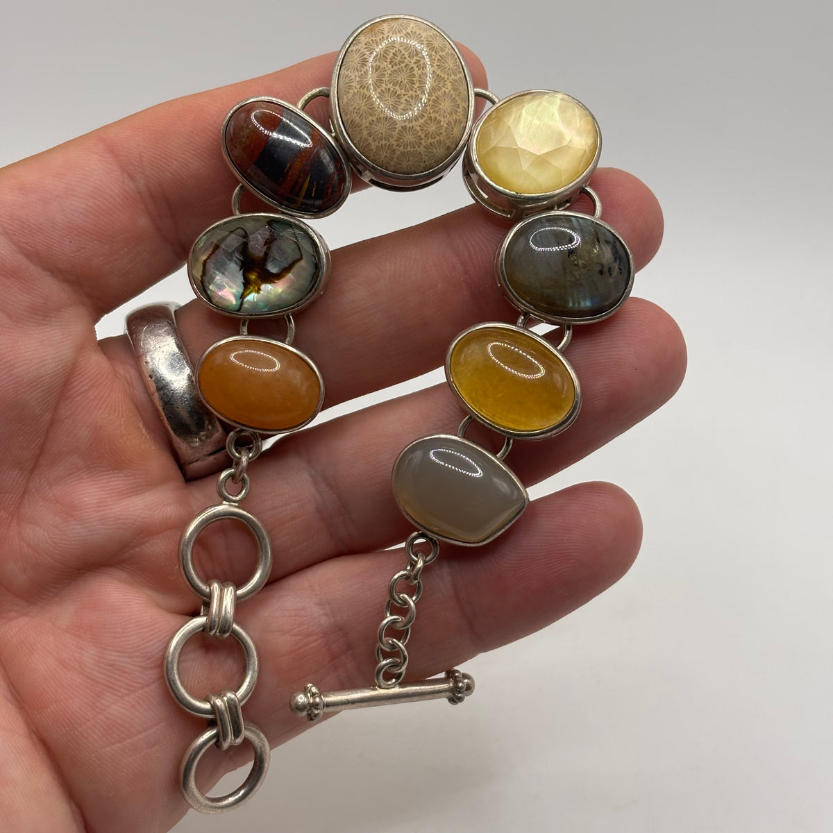 Silver 6.5-7.5” Mixed Gem Bracelet