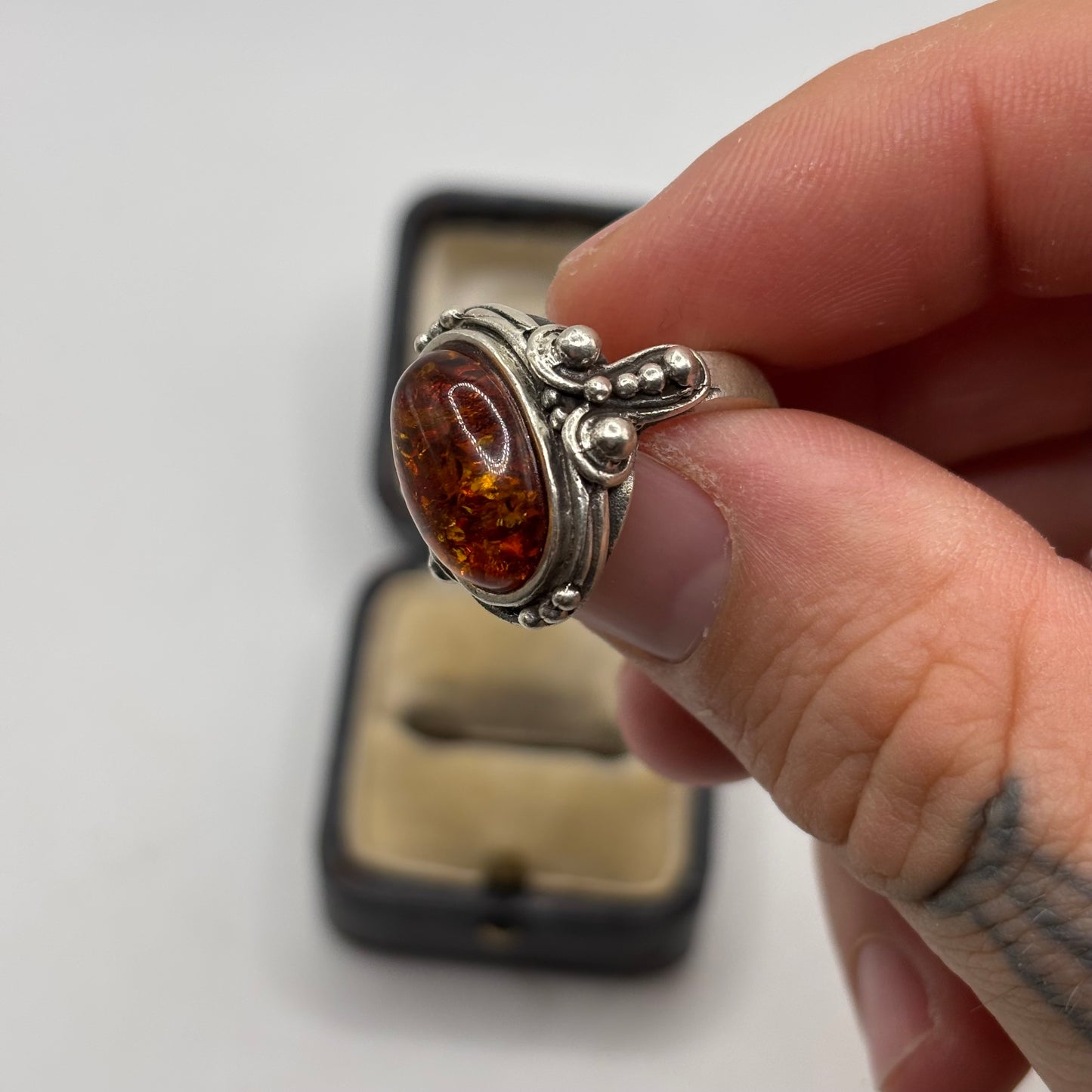Silver Amber Ring