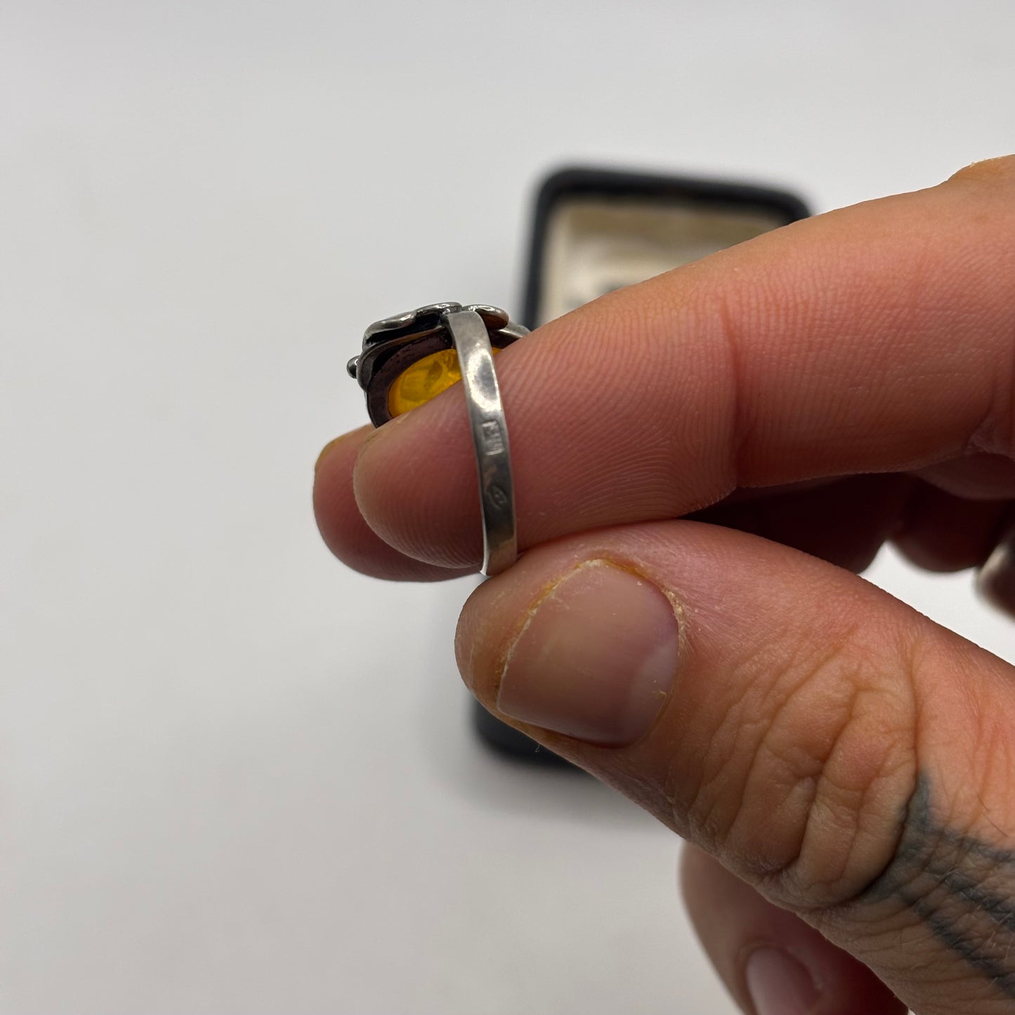 Silver Amber Ring