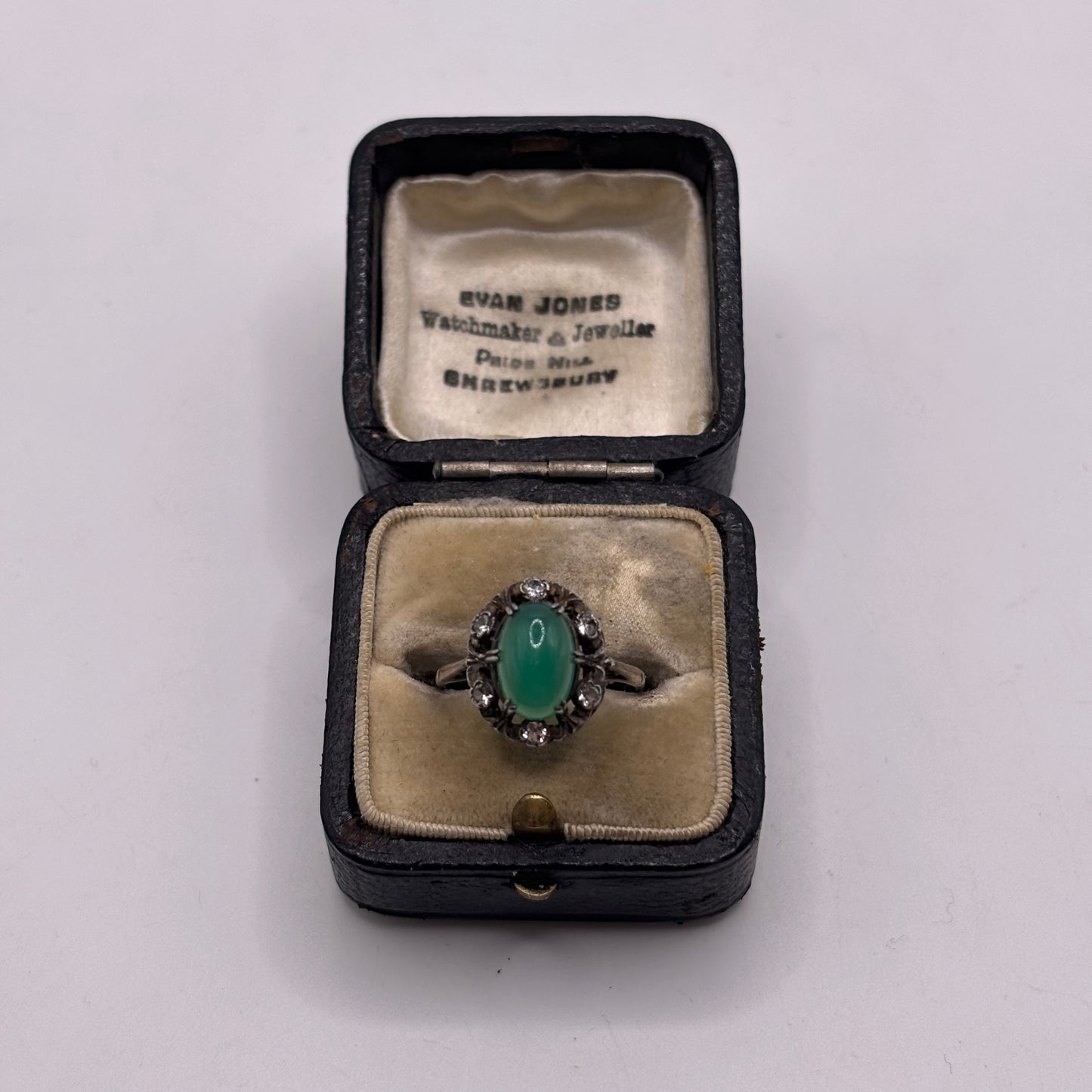 Silver Vintage Jade & CZ Ring (N)