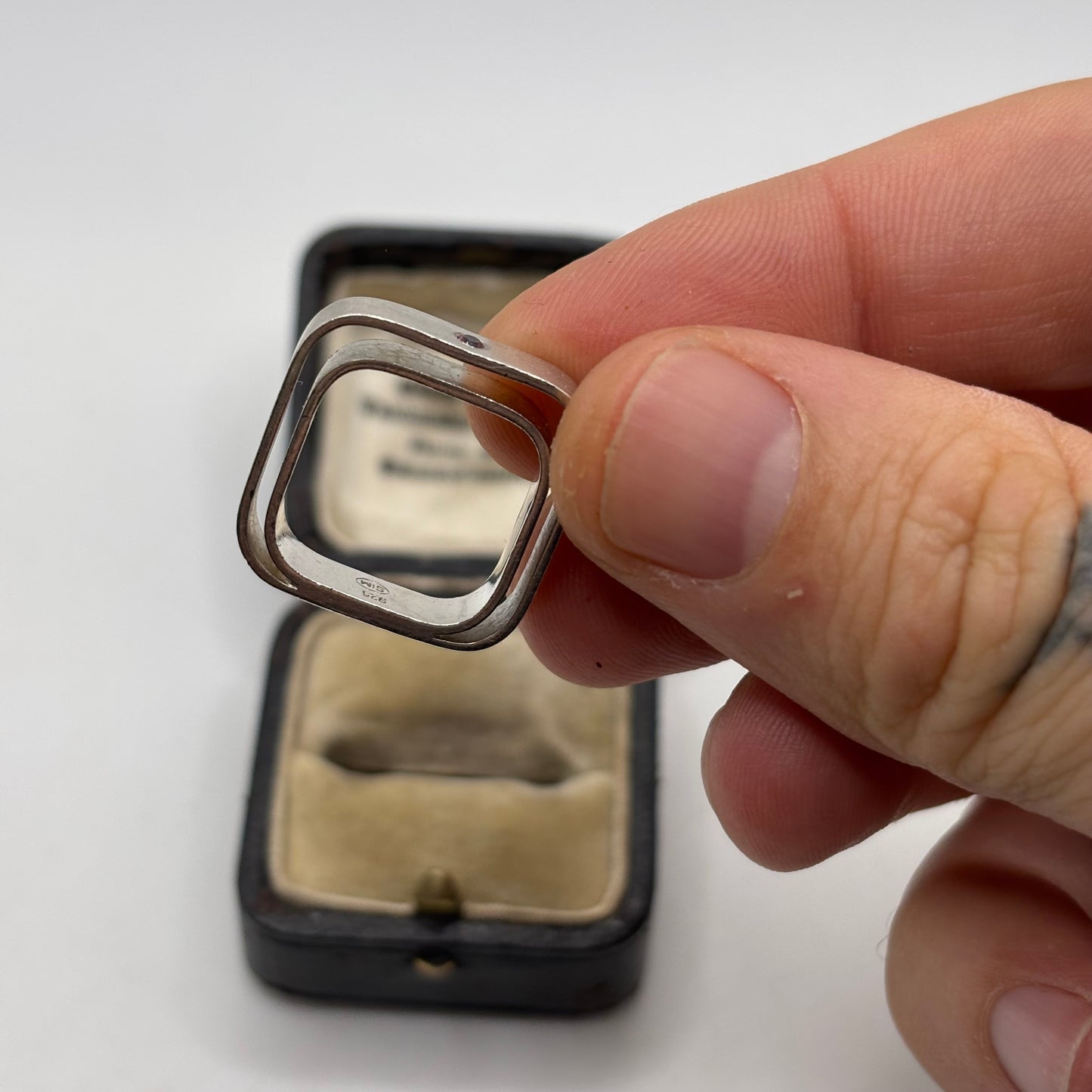 Silver Abstract Pink Stoned Ring