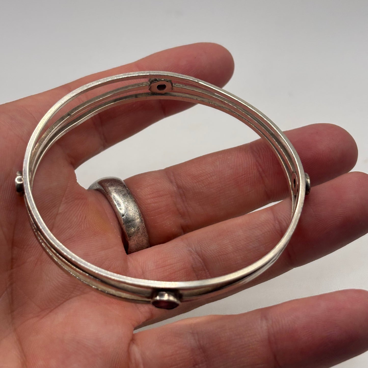 Silver Garnet Bangle (65mm)
