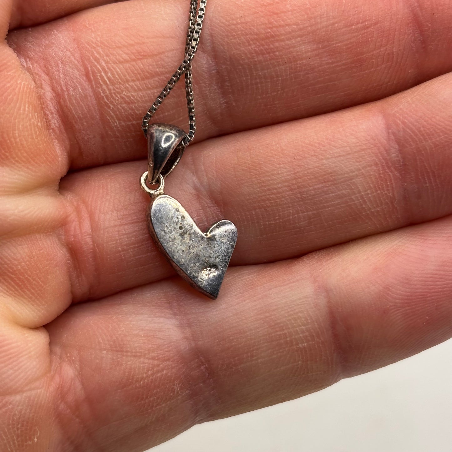Silver 16” Opal Heart Necklace