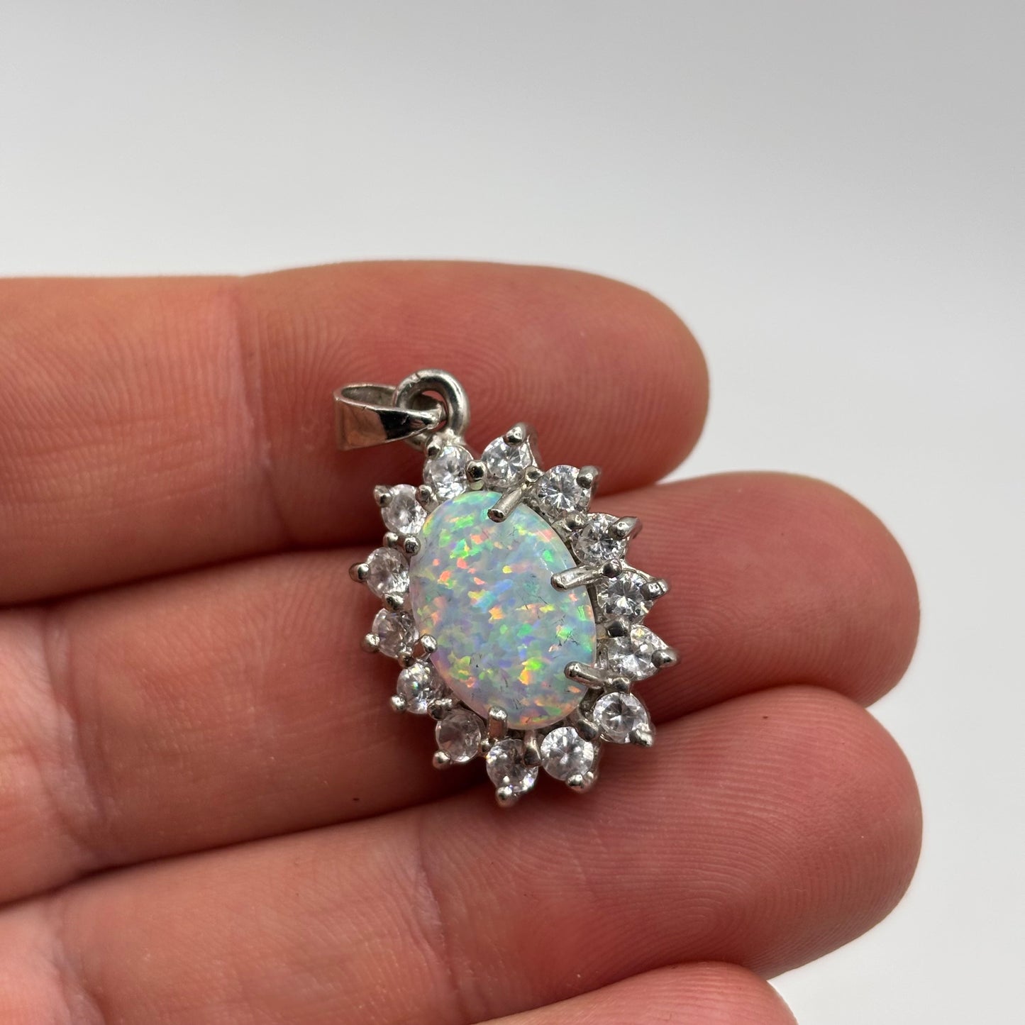 Silver Opal & CZ Pendant