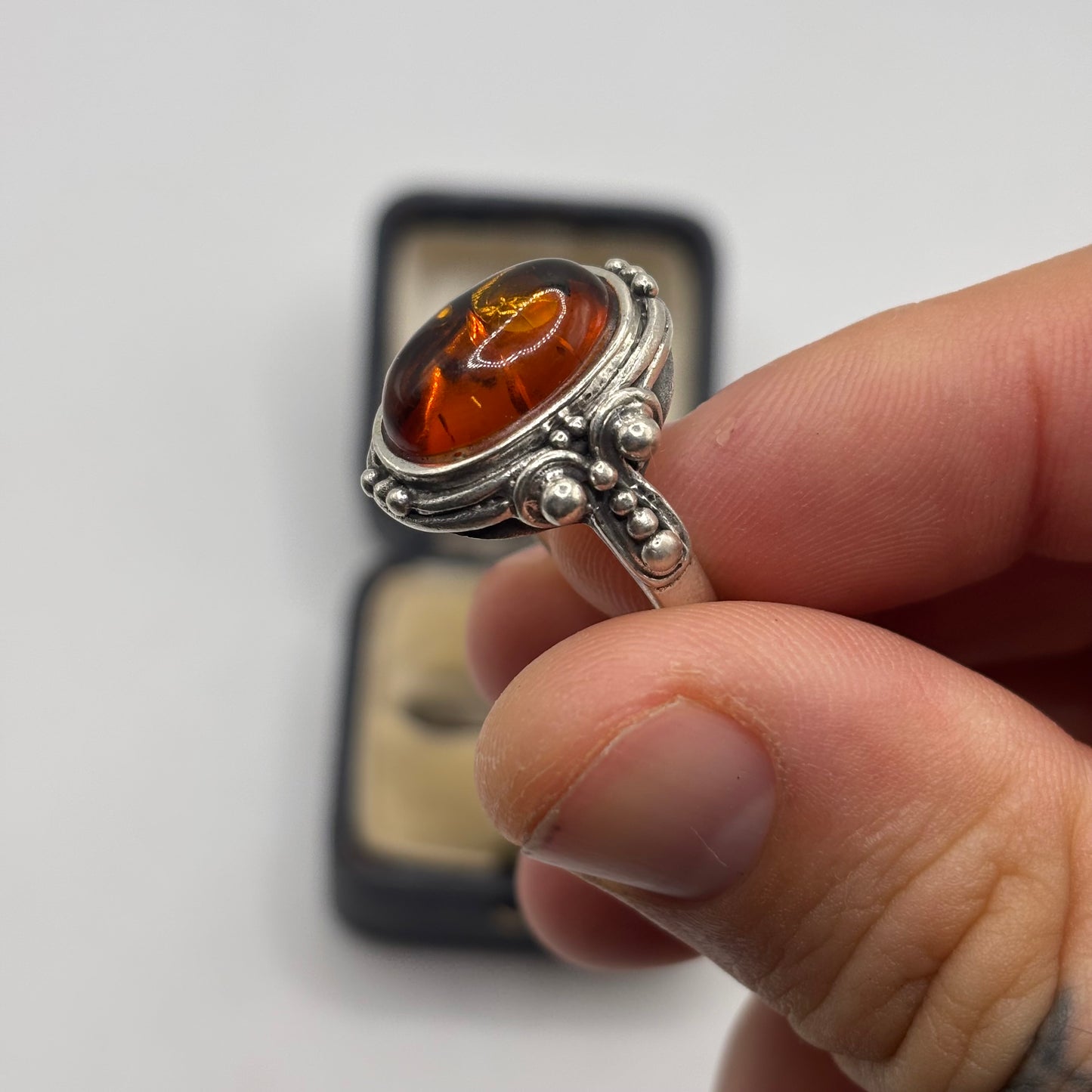 Silver Amber Ring