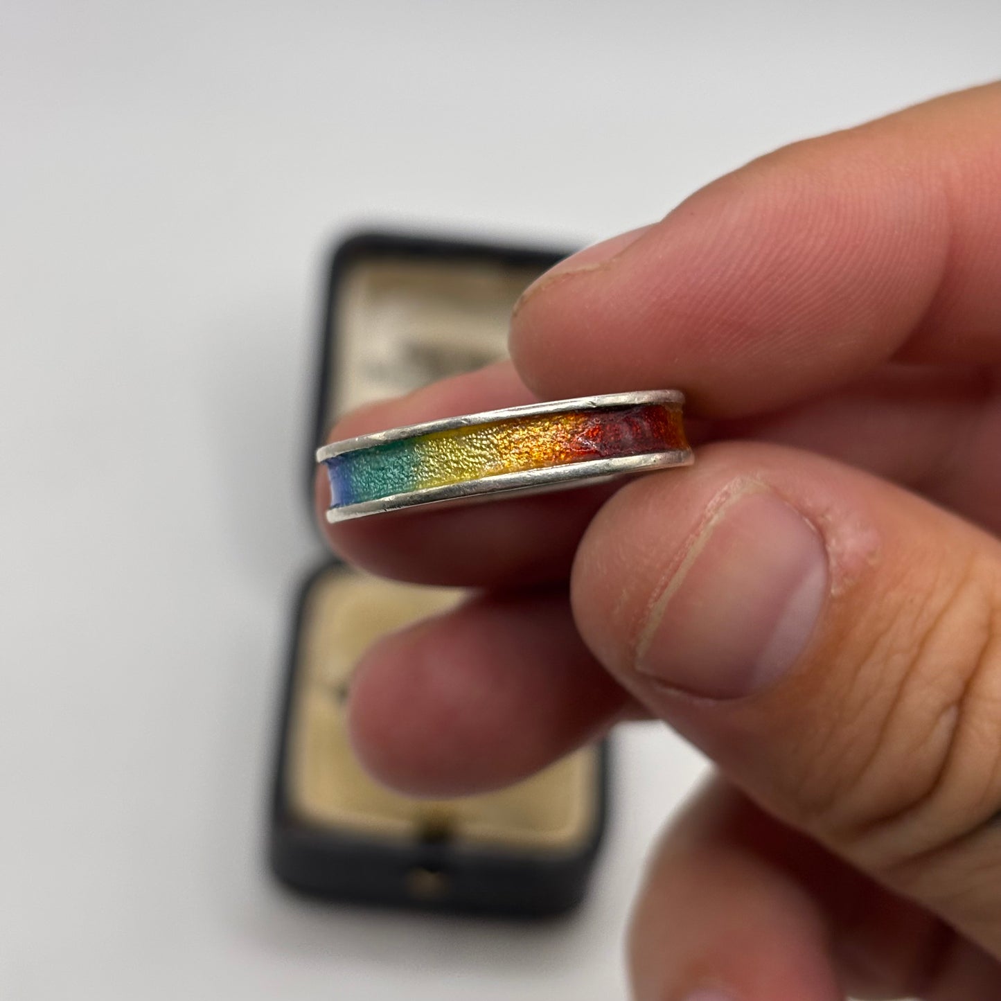 Silver Enamel Rainbow Ring (T)