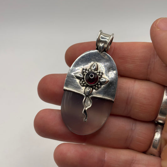 Silver Quartz & Garnet Pendant