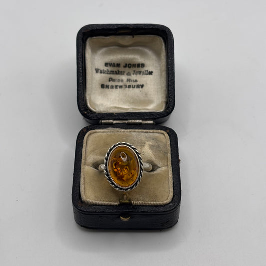Silver Amber Ring (L)