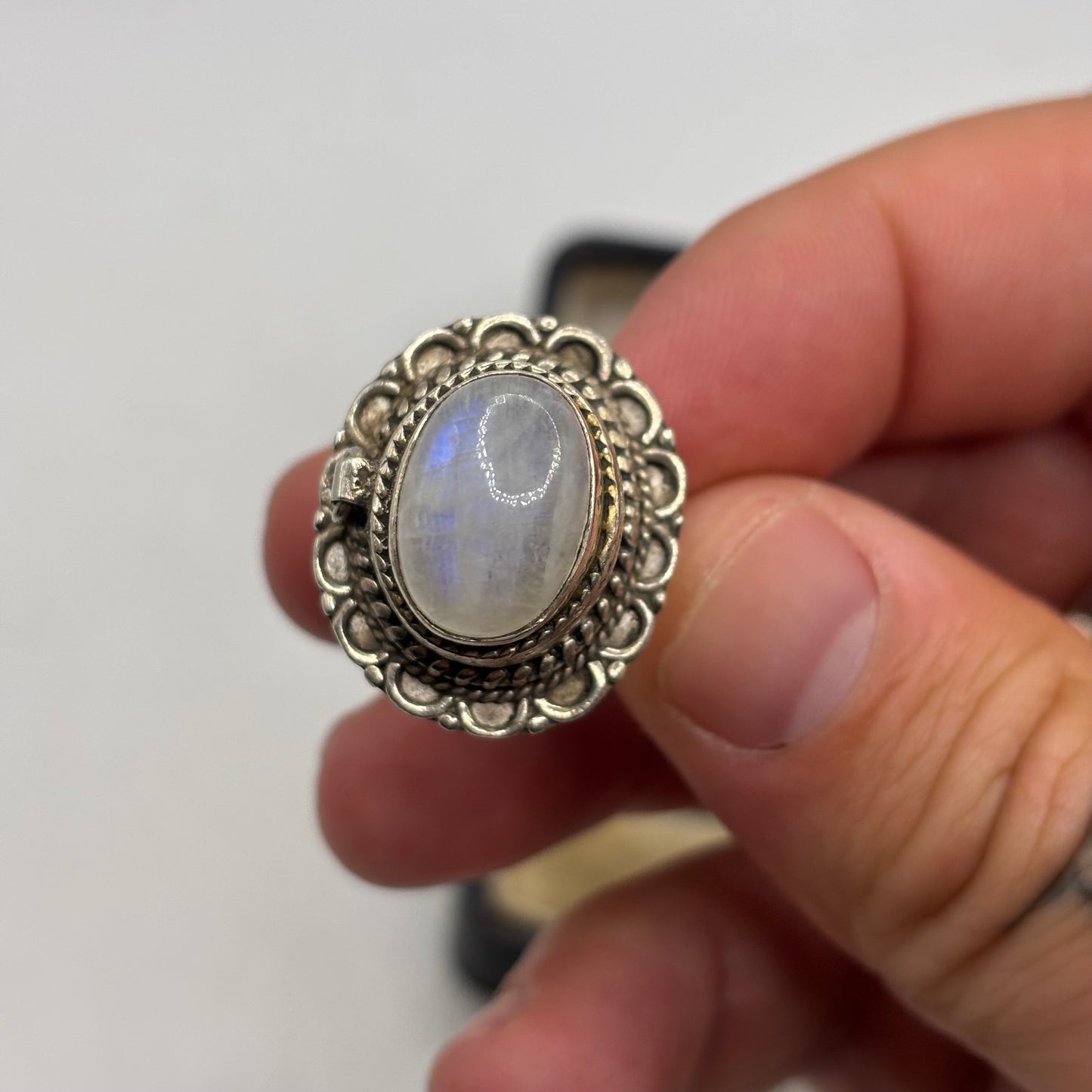 Silver Moonstone Poison Ring (S)