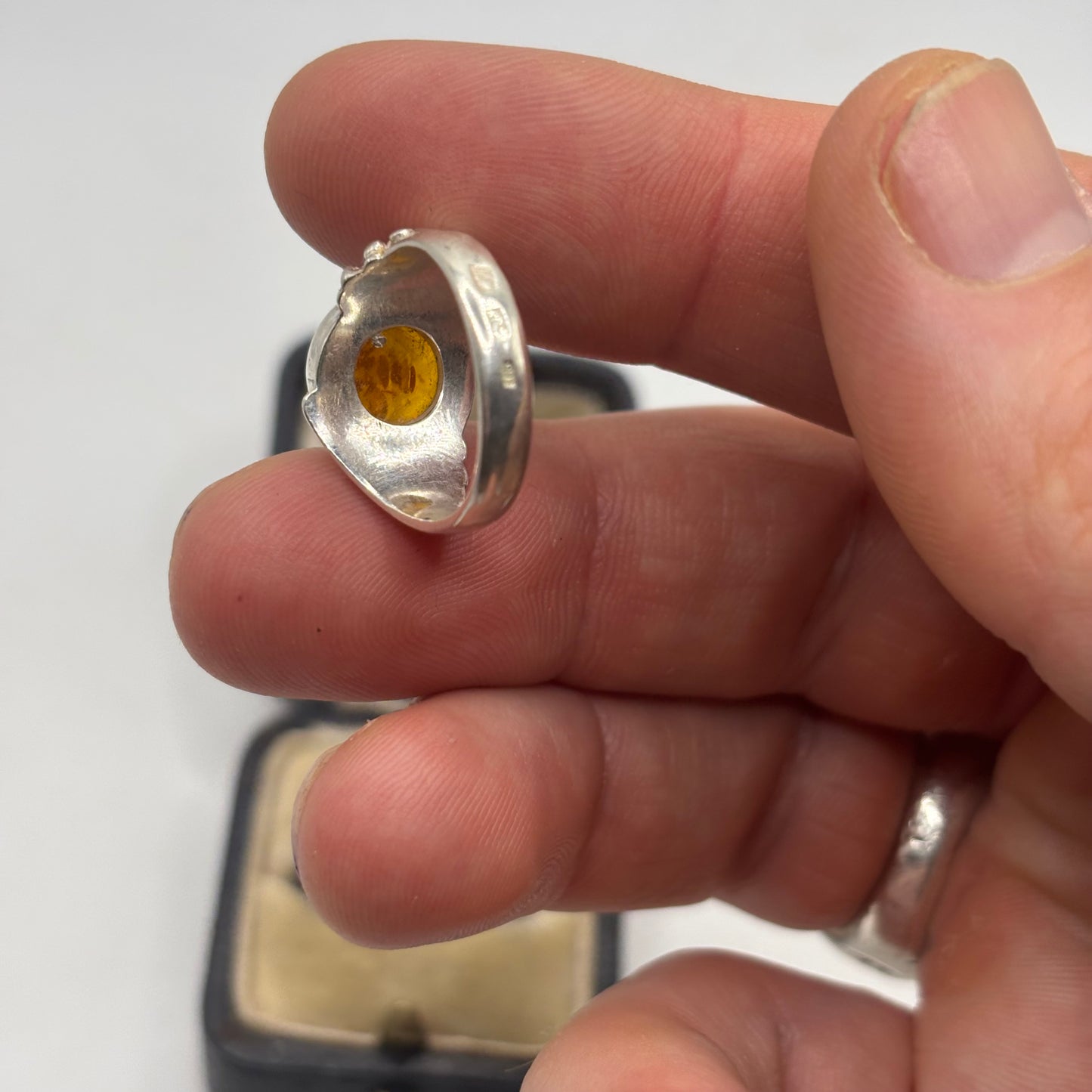 Silver Amber Ring