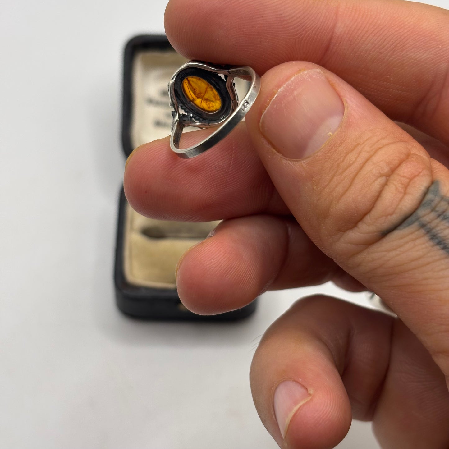 Silver Amber Ring