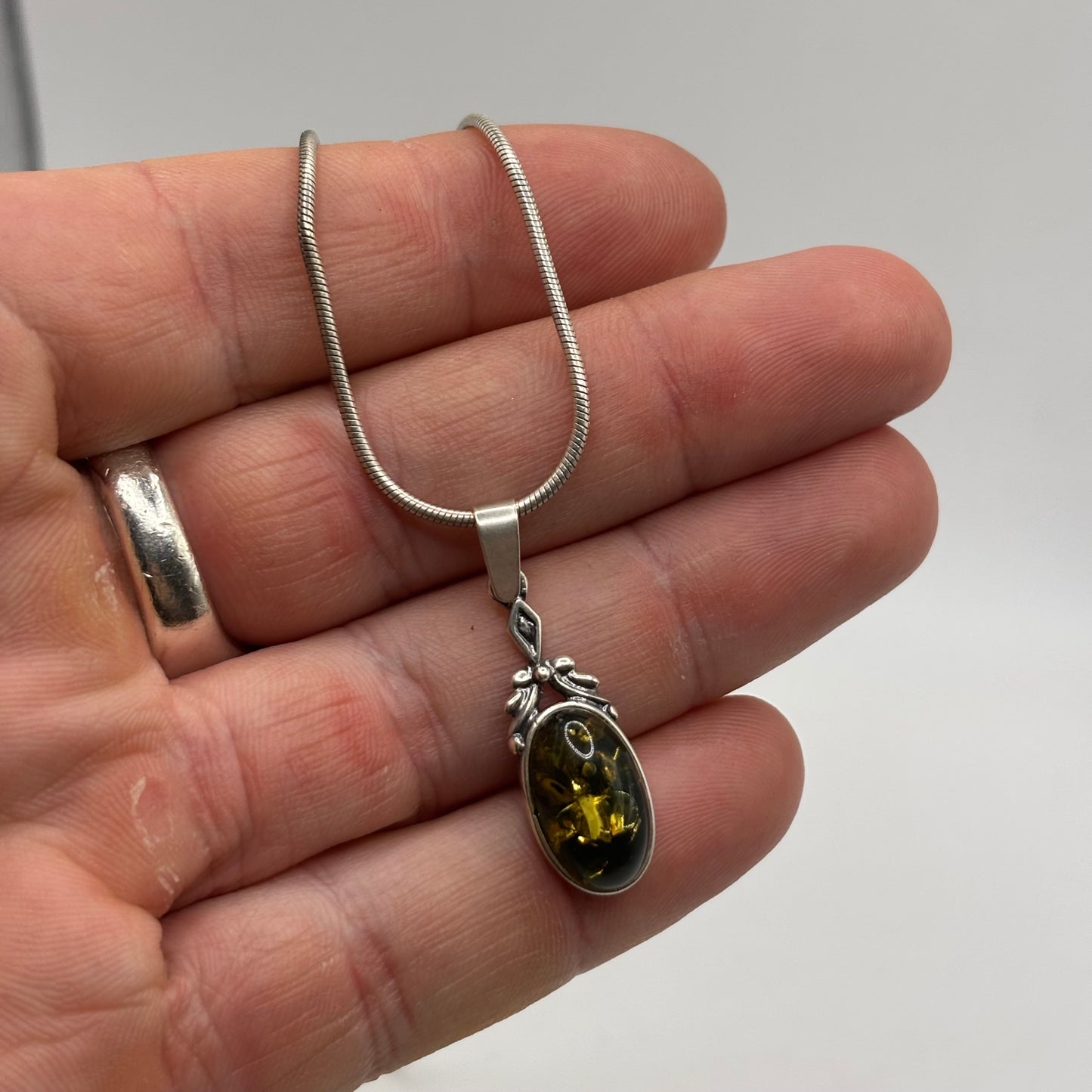 Silver 16” Baltic Amber Necklace