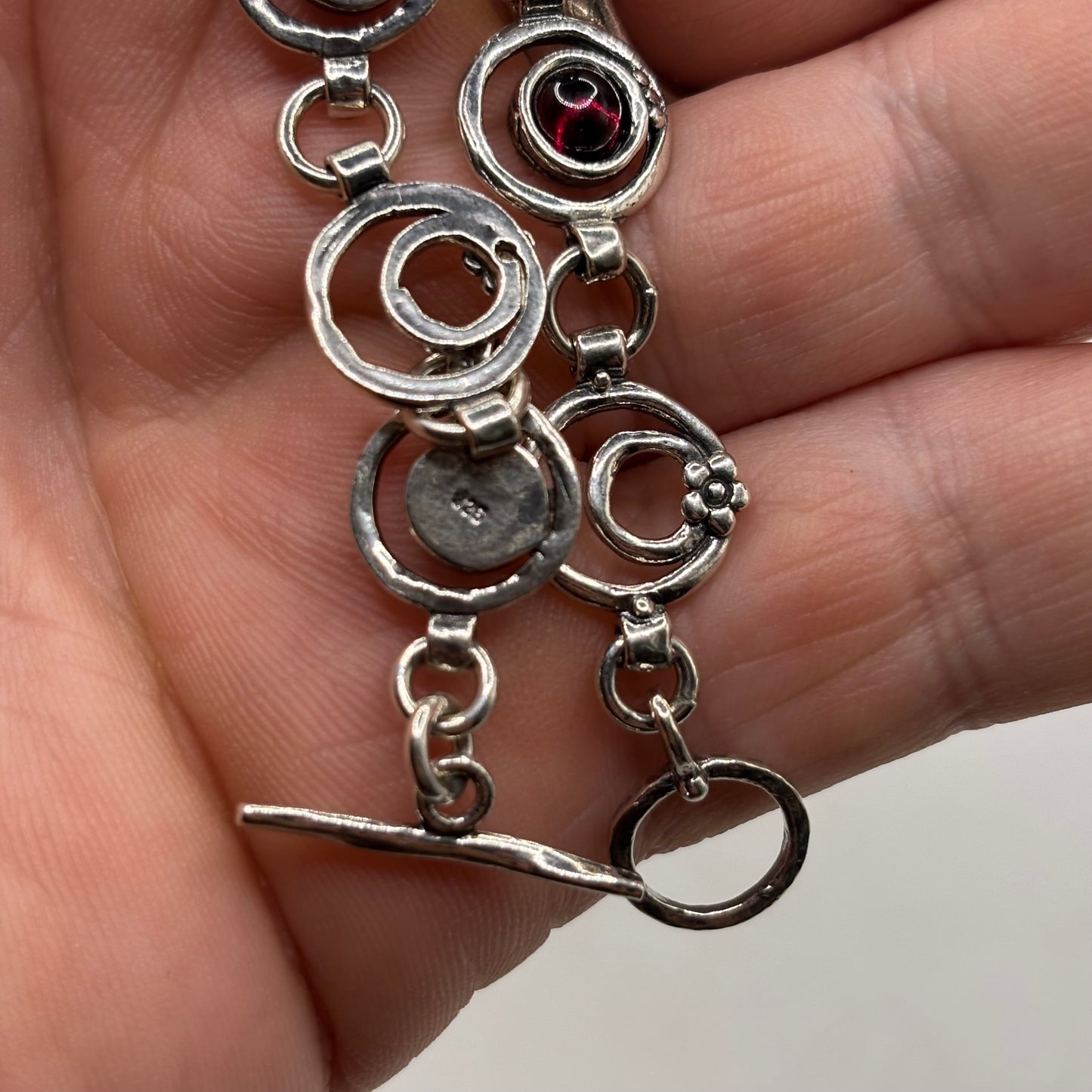 Silver 7” Garnet Bracelet