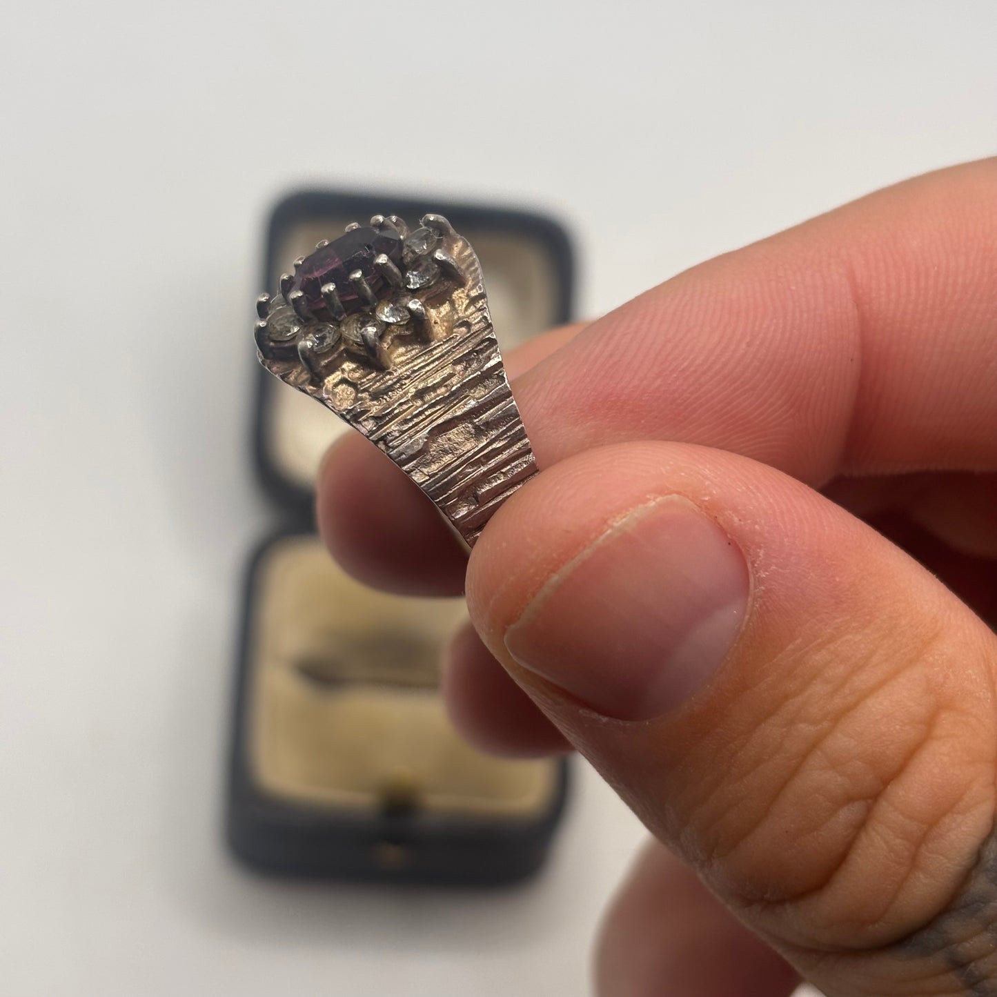 Silver Vintage Amethyst & Quartz Ring (T)