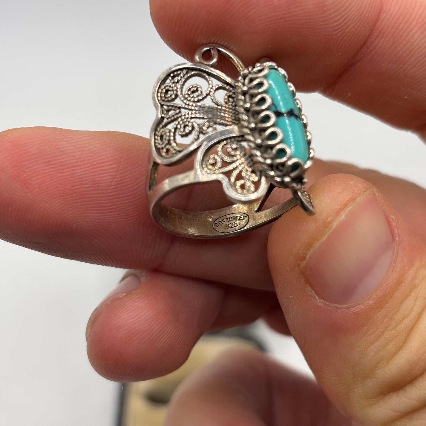 Silver Turquoise Butterfly Ring