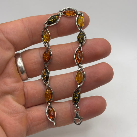 Silver 7.5” Mixed Amber Bracelet