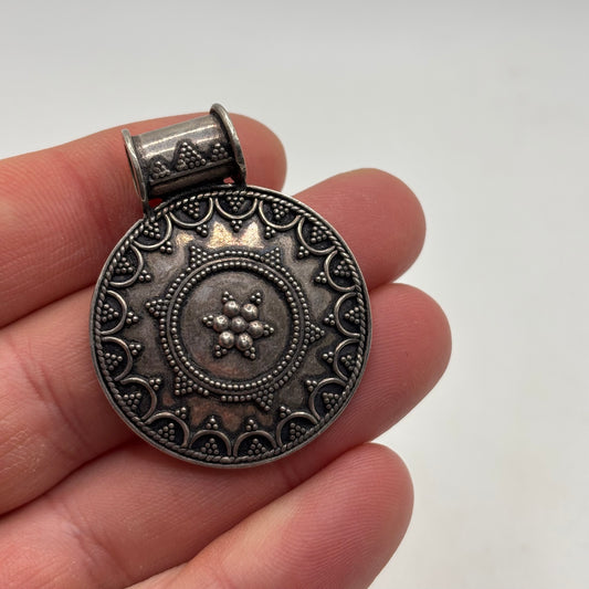 Silver Detailed Circular Pendant