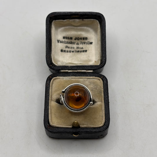 Silver Amber Ring (L)