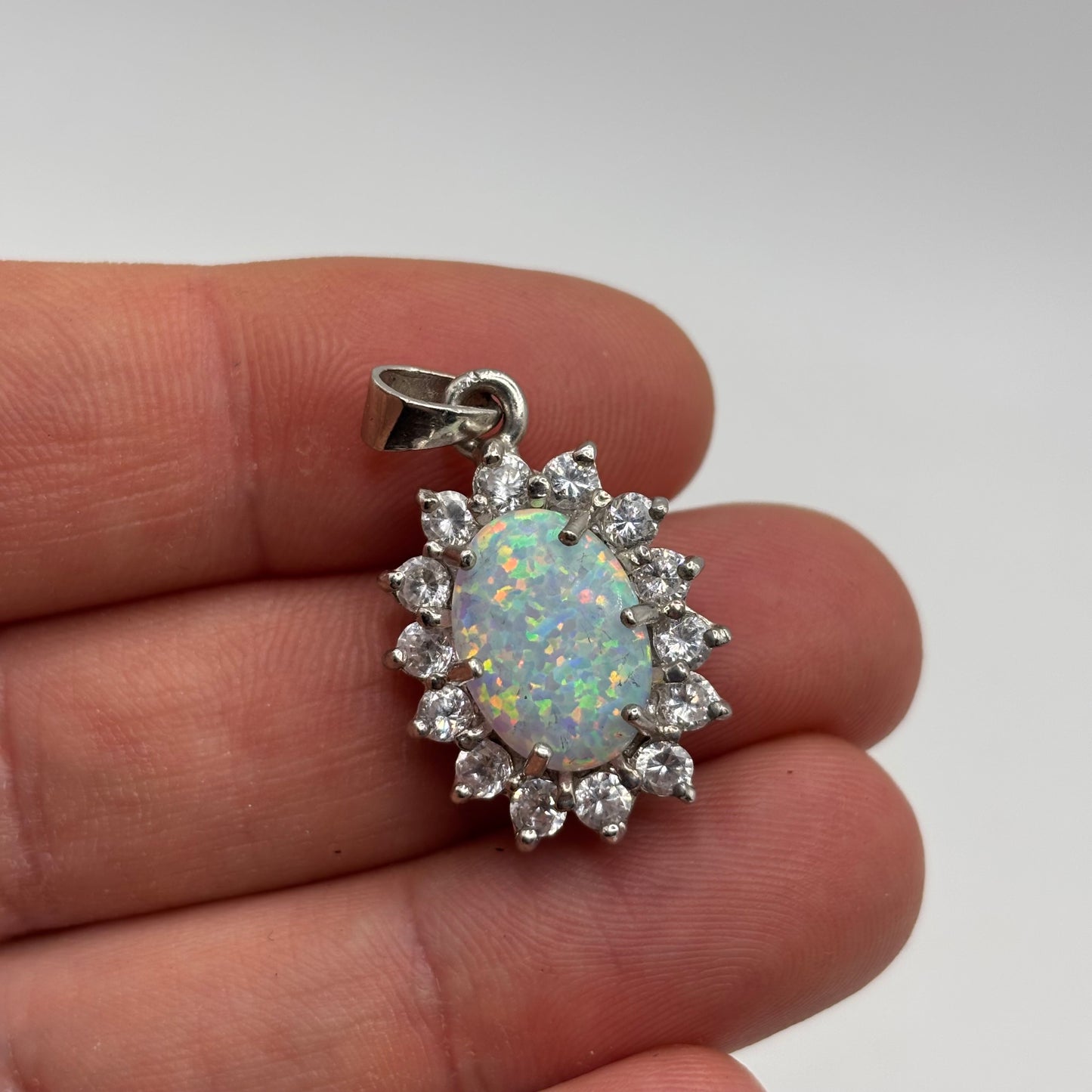 Silver Opal & CZ Pendant