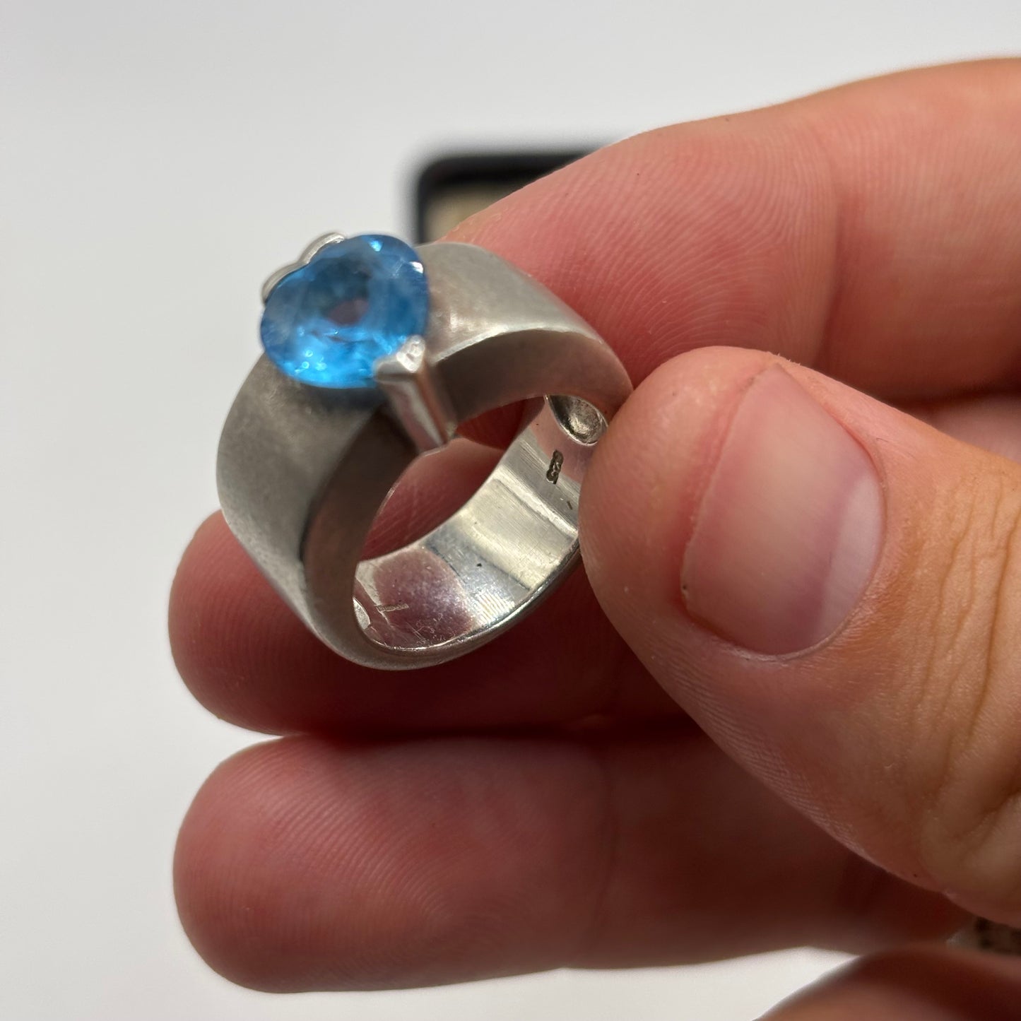 Silver Chunky Blue Topaz Ring (M)