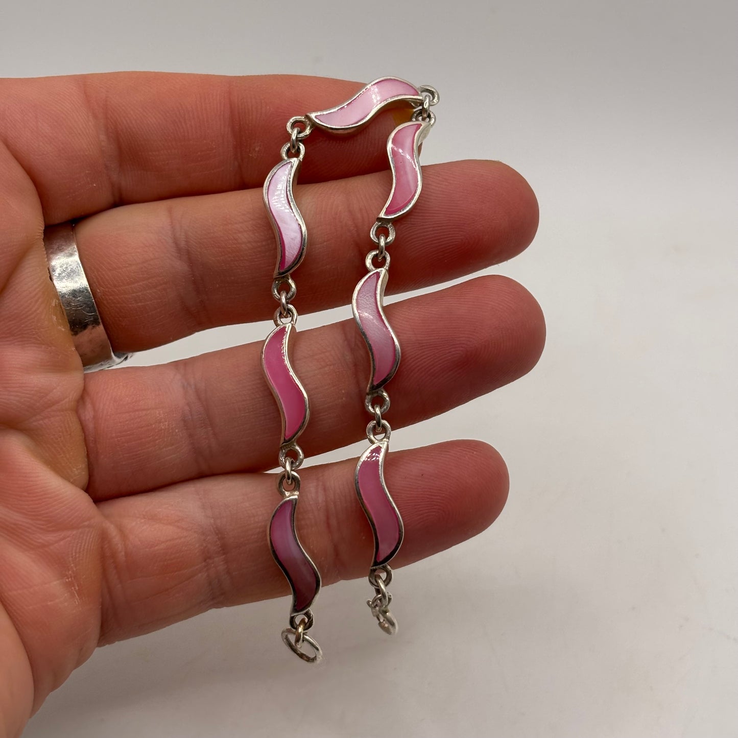 Silver 7” Pink Pearl Bracelet