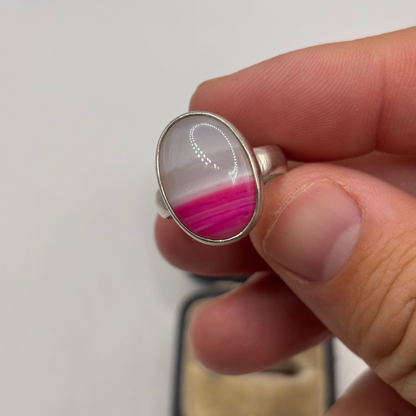 Silver Pink Agate Ring (Q)
