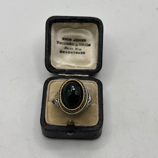 Silver Heavy Green Stone Signet Ring (V)
