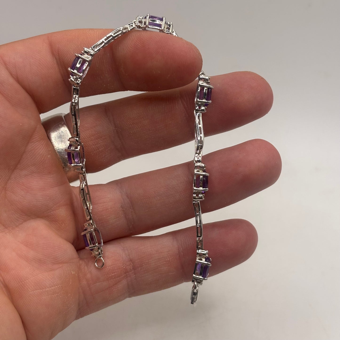 Silver 7.5” Amethyst & Diamond Bracelet
