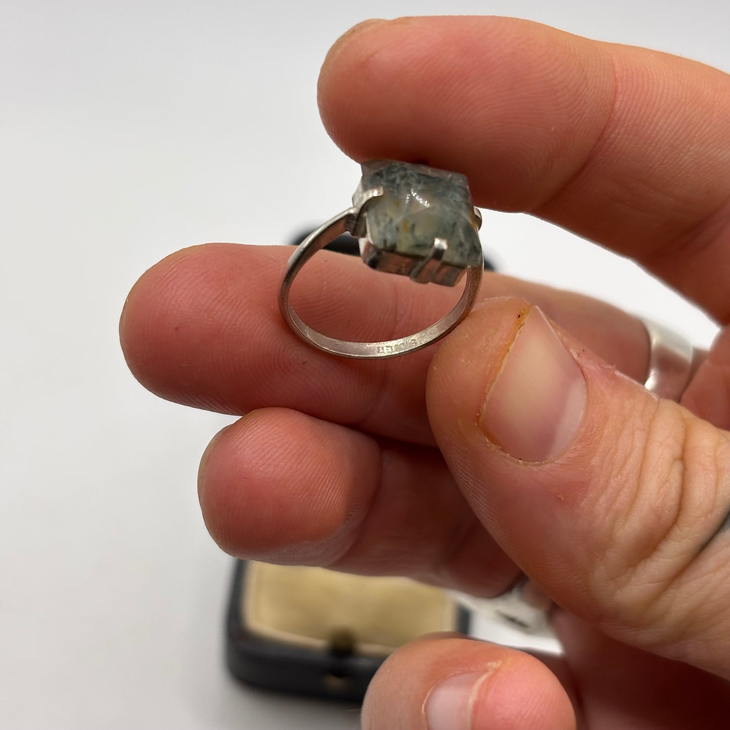 Silver Moss Agate Ring