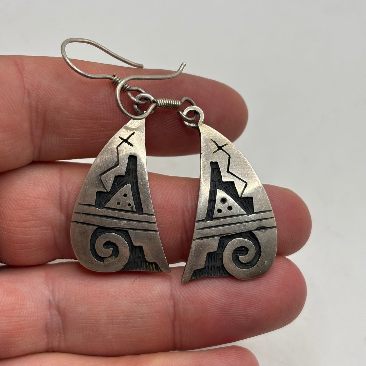 Silver Hopi Style Mexican Earrings