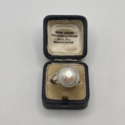 Silver Pearl Feather Ring