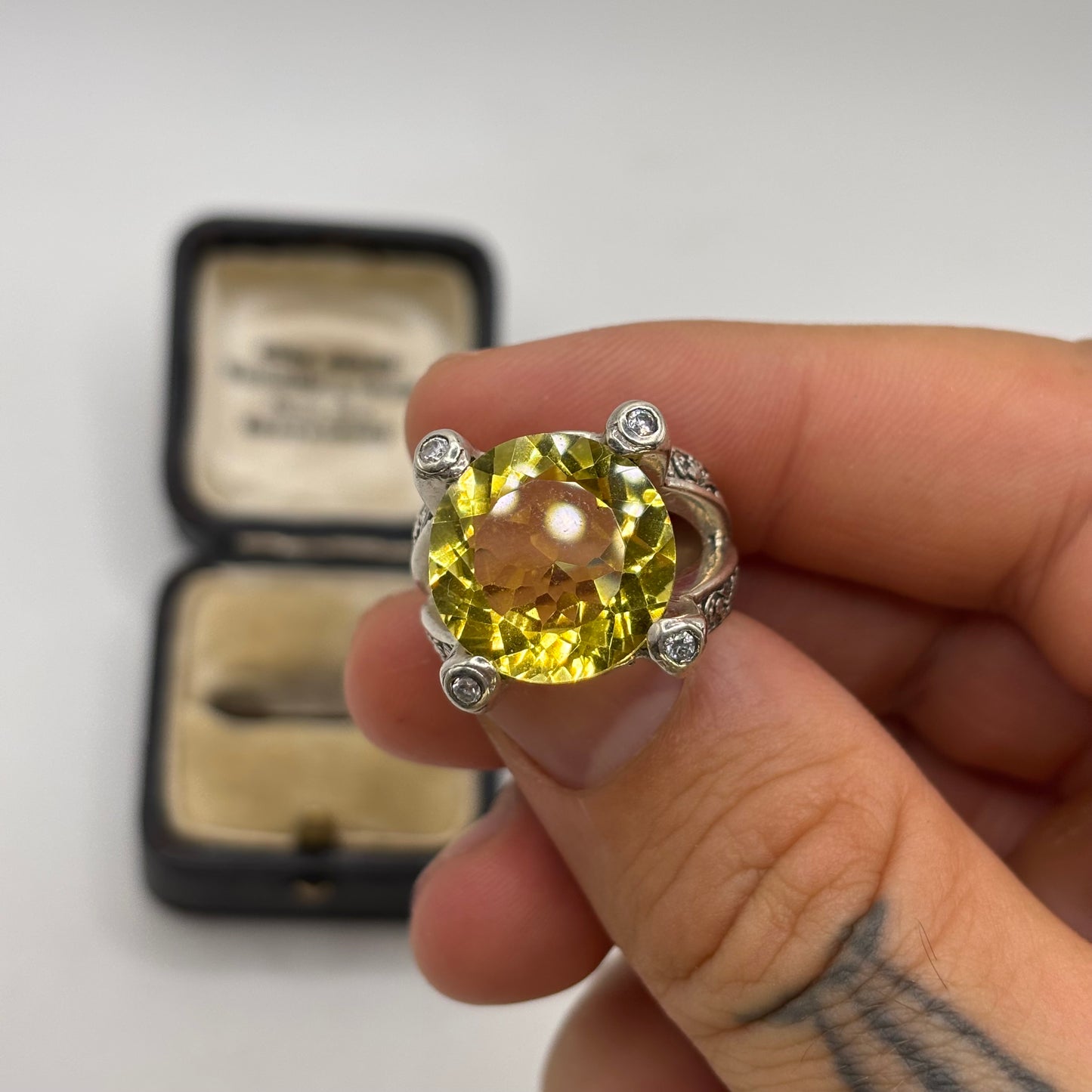 Silver Citrine Detailed Ring