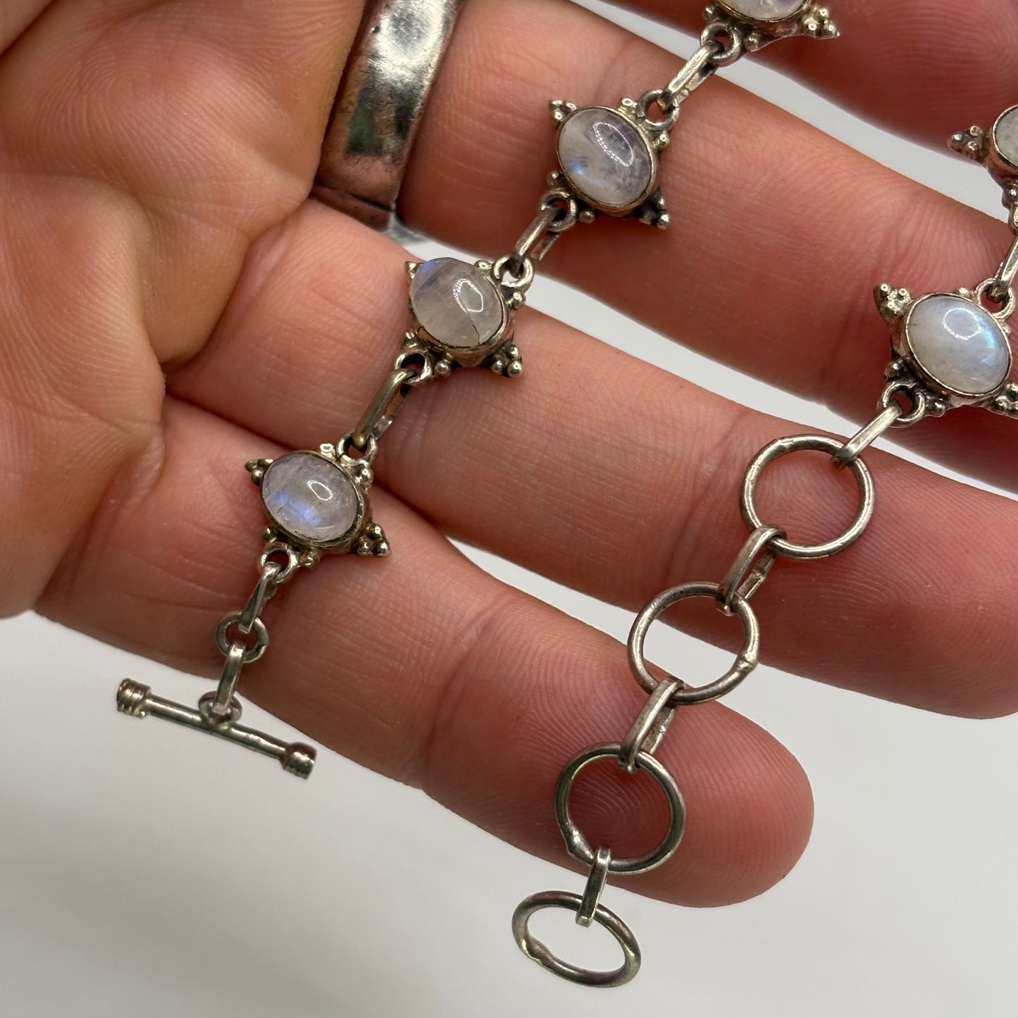 Silver 6”-8” Moonstone Bracelet