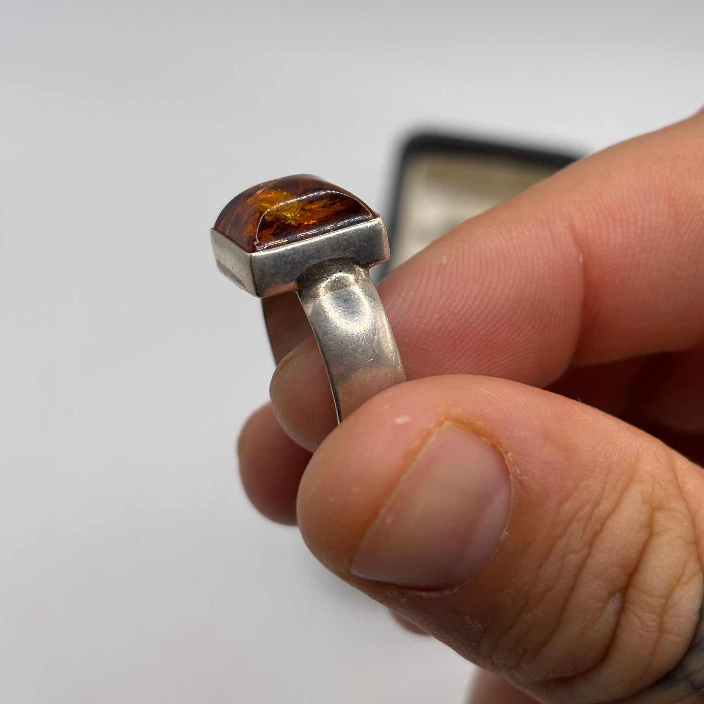 Silver Amber Ring