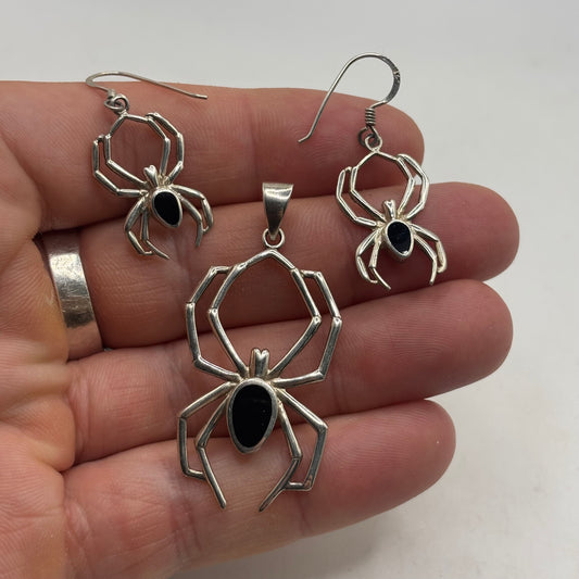 Silver Onyx Spider Set