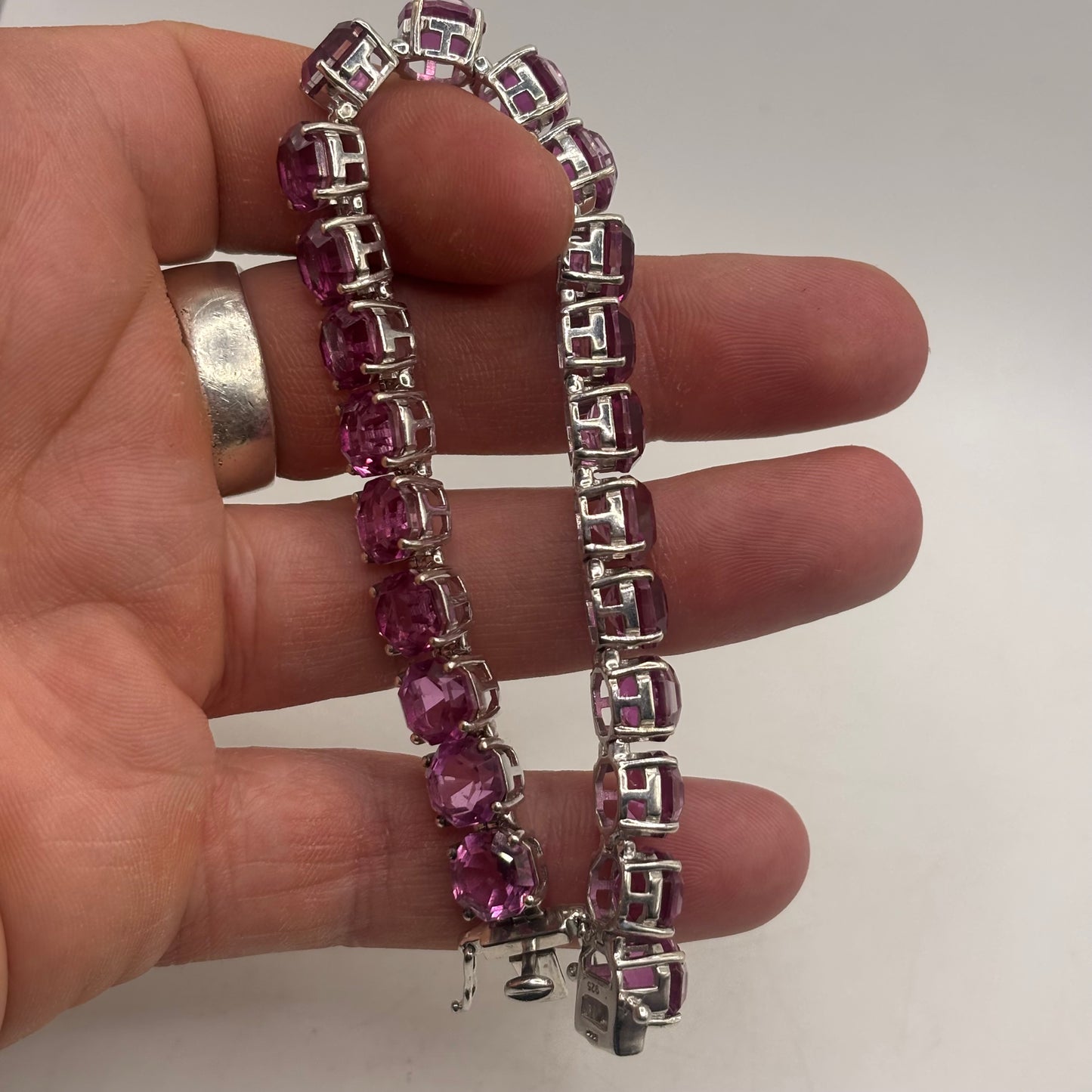 Silver 7.5” Pink Cubic Zirconia Bracelet