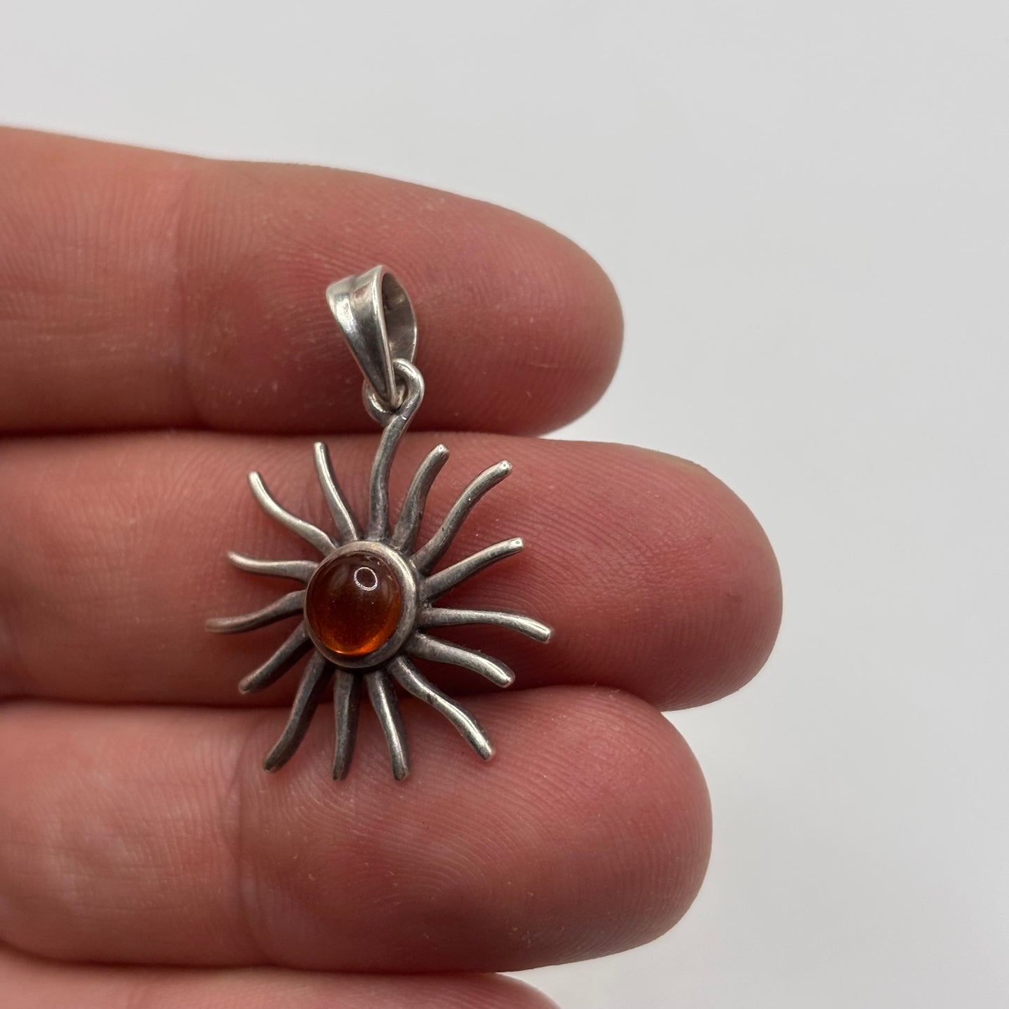 Silver Amber Sun Pendant