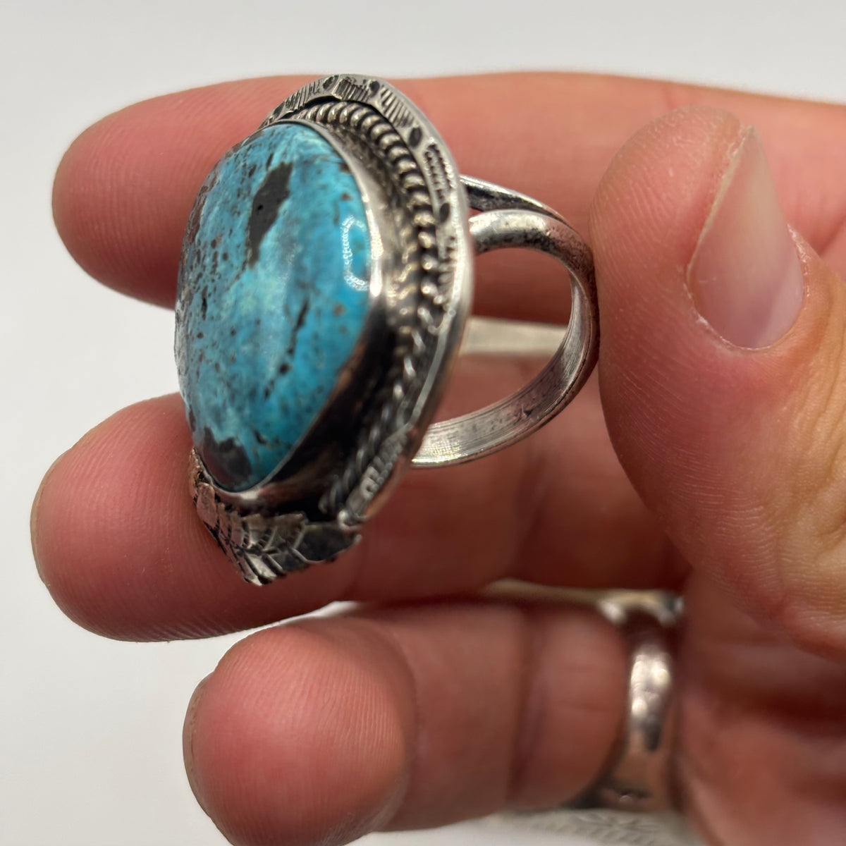 Silver Heavy Native American Turquoise Ring (S)