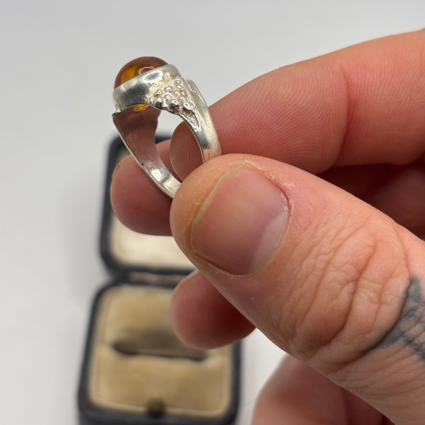 Silver Amber Ring