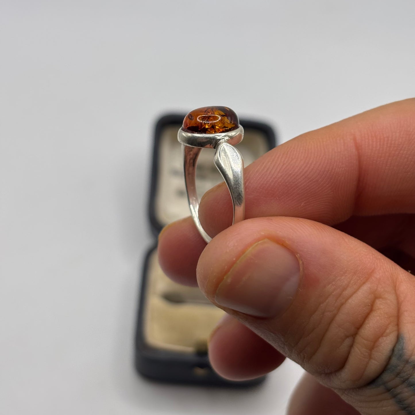 Silver Amber Ring