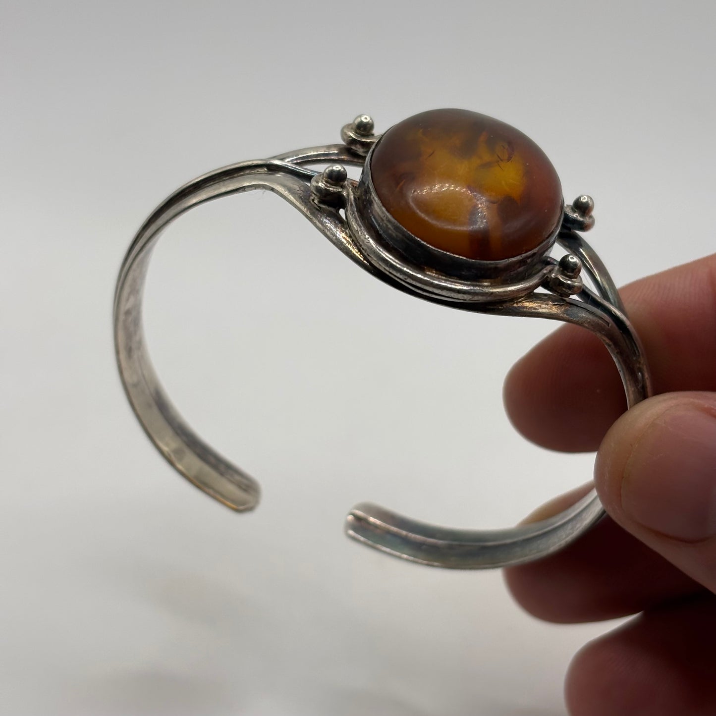 Silver Amber Cuff Bangle