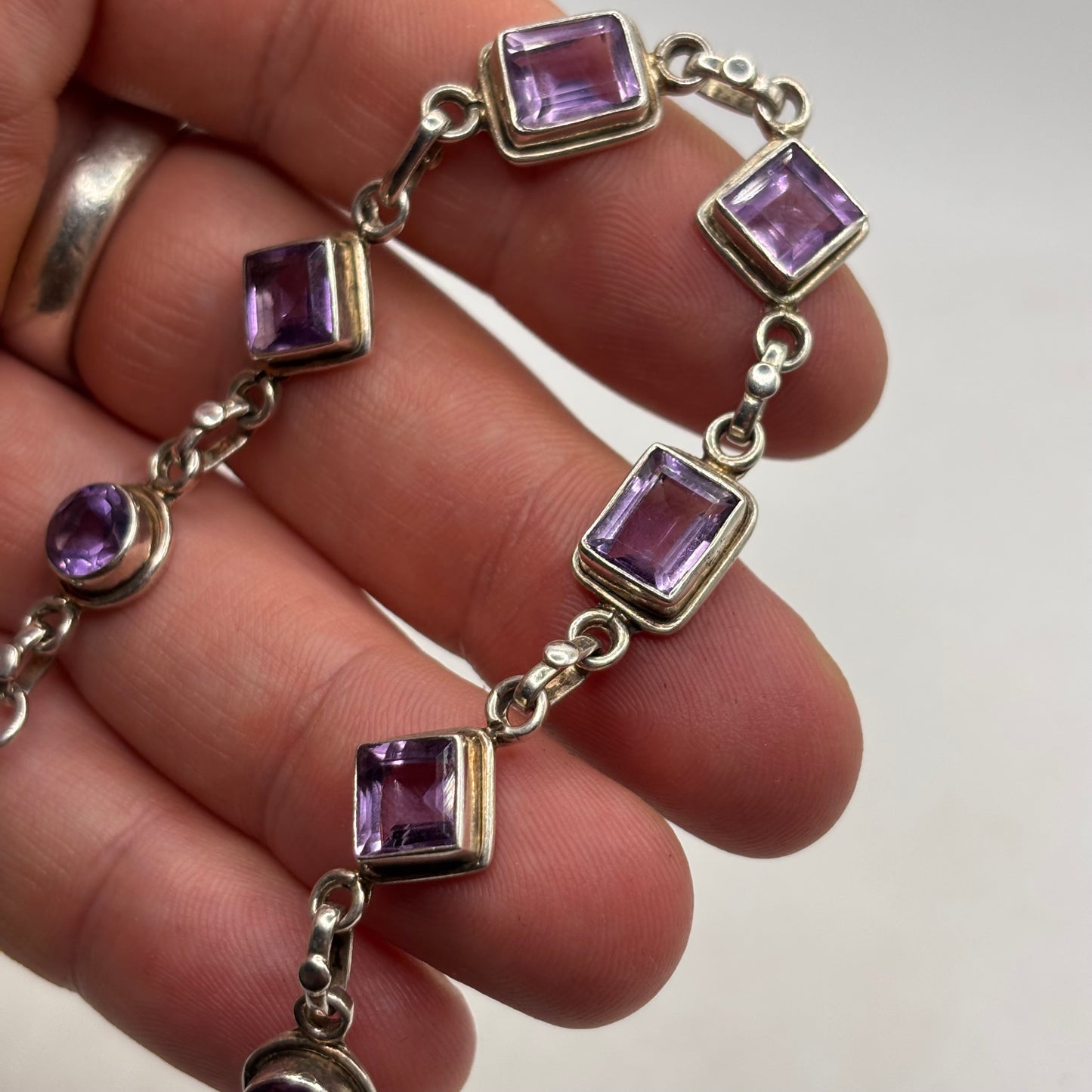 Silver 7-8” Amethyst Bracelet