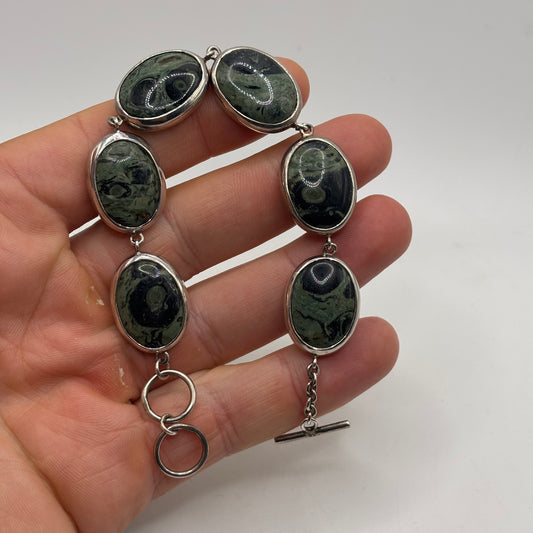 Silver 7”-7.5” Galaxy Jasper Bracelet