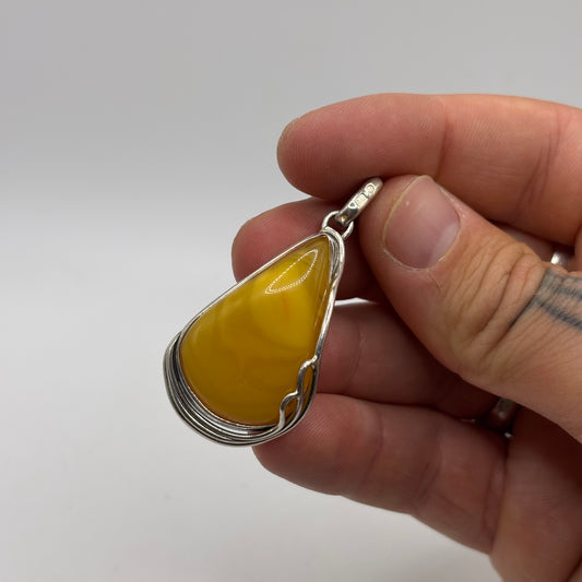 Silver Butterscotch Amber Pendant