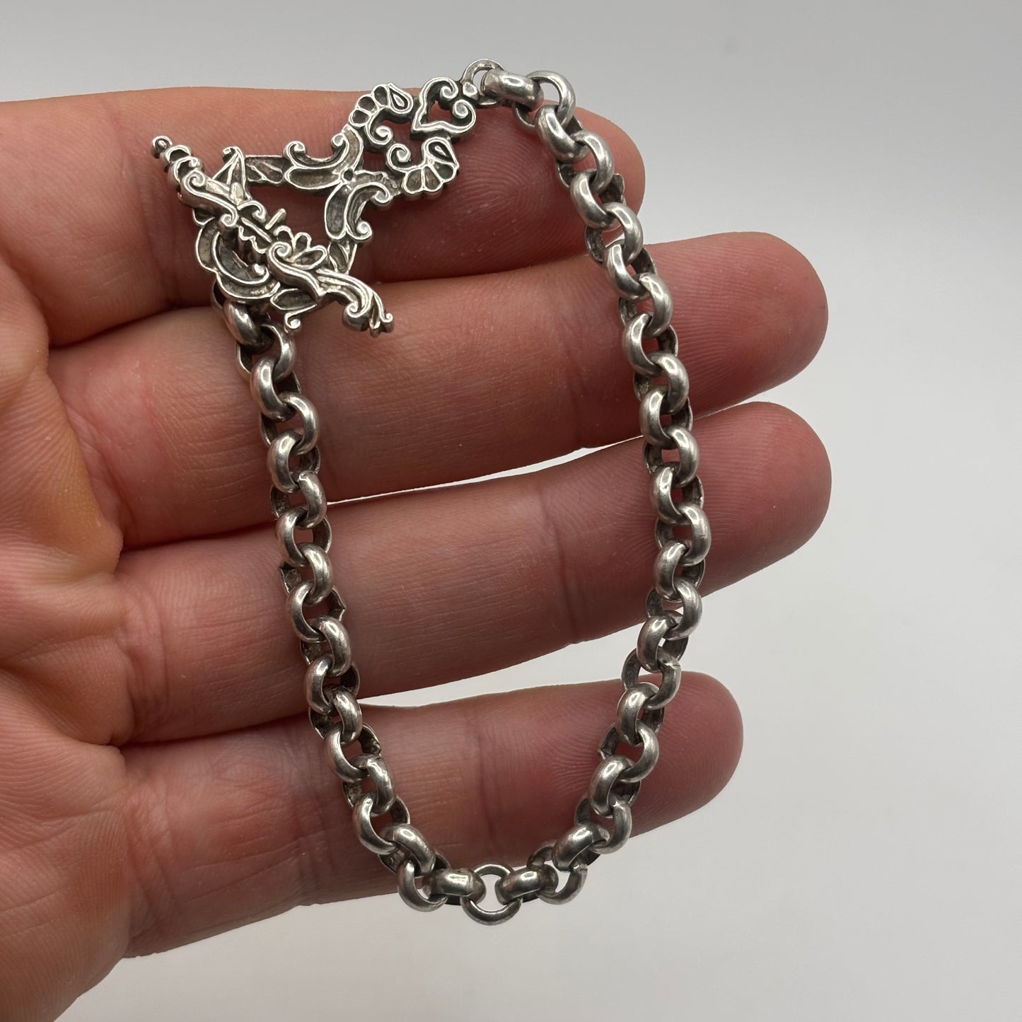 Silver 8” Detailed T-Bar Bracelet
