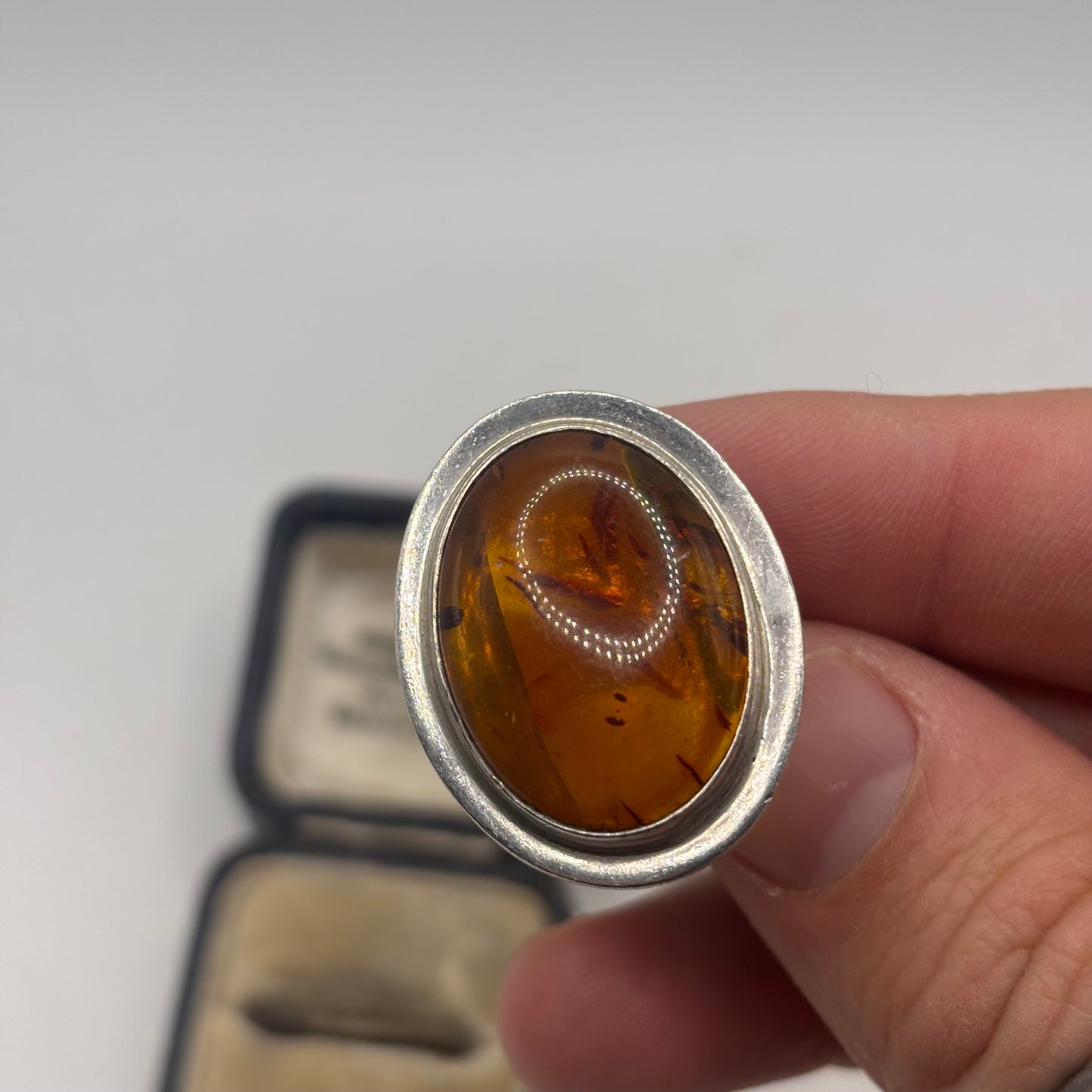 Silver Large Amber Ring (P)