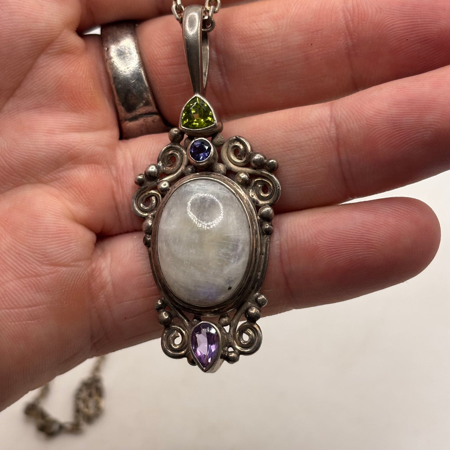 Silver 26” Heavy Moonstone Necklace