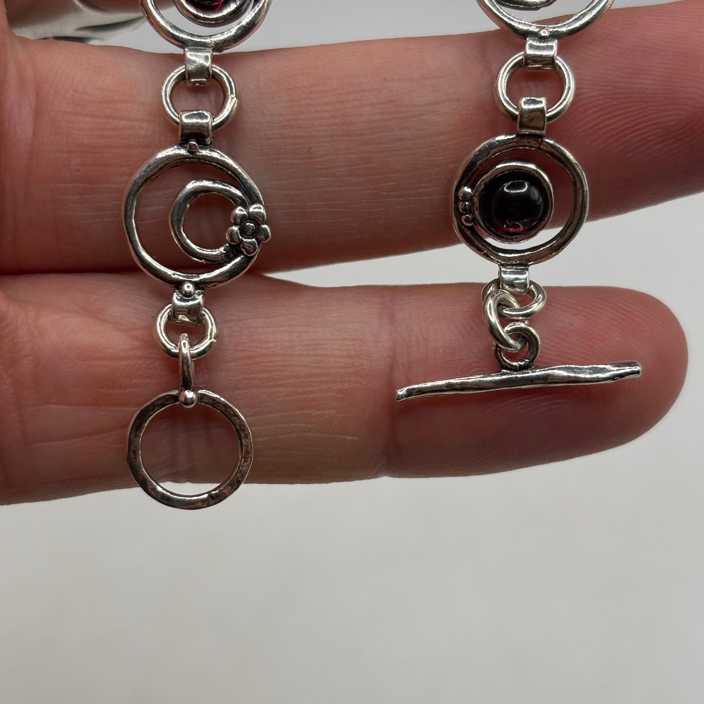 Silver 7” Garnet Bracelet