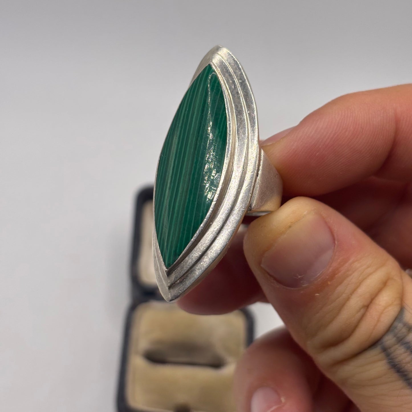 Silver Malachite Large Abstract Ring