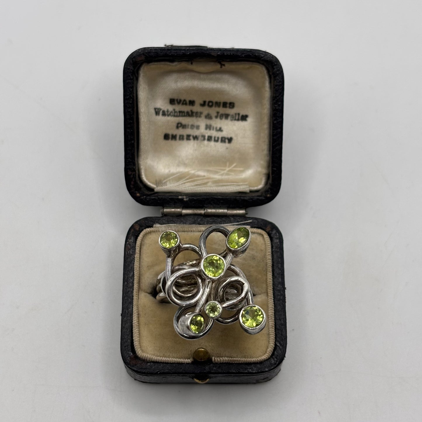 Silver Peridot Abstract Ring